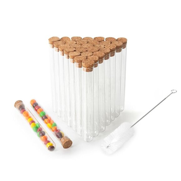 30pcs 20ml Glass Test Tubes 15 x 150mm with Cork Stoppers and Brush for Scientif - Picture 1 of 6
